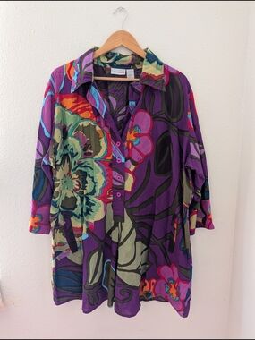 Soft Surroundings Floral Gauzy Tunic Shirt 3/4 Sleeve Size 3x